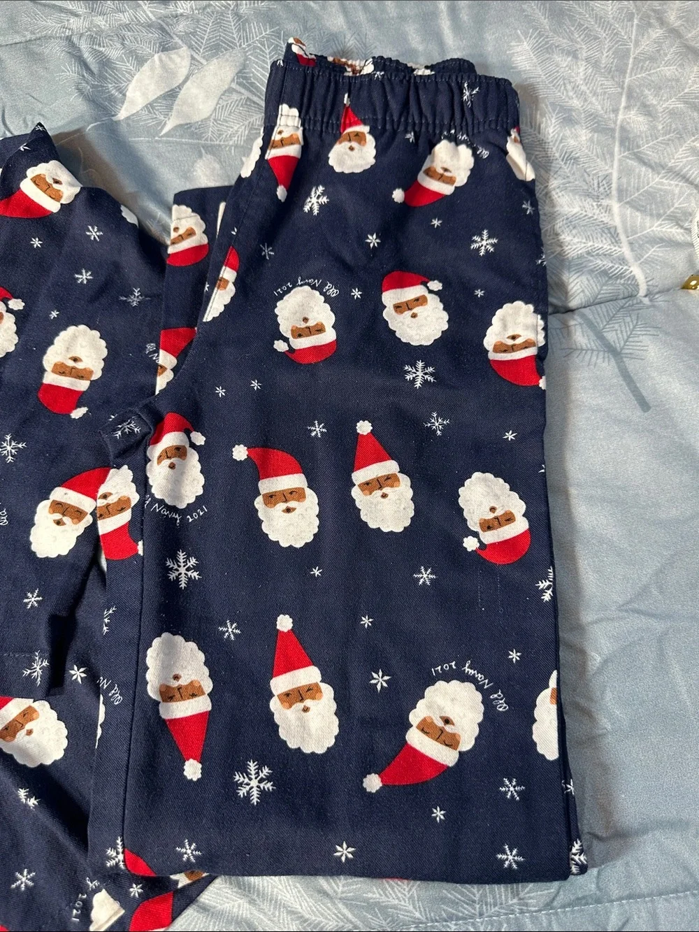 EUC Old Navy Navy Blue Kids Santa Print Pajama Set Sz L 10-12 unisex 🎅🏻